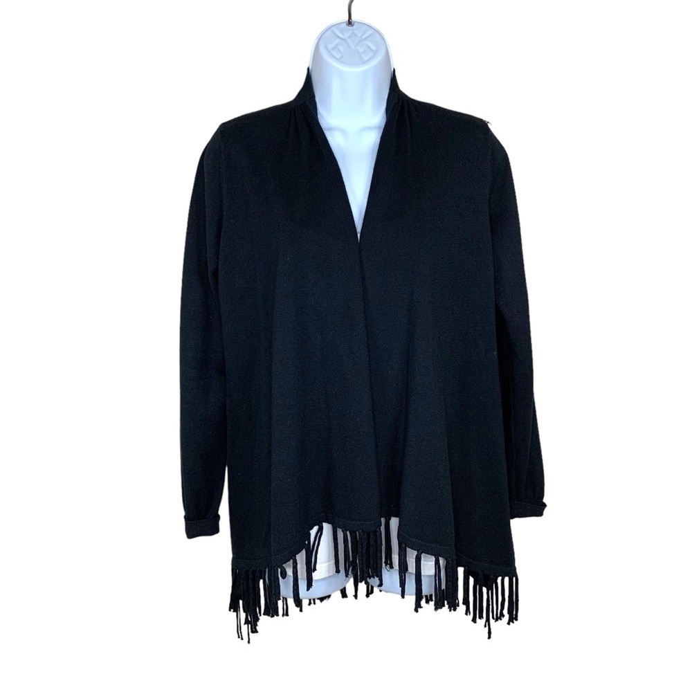 Joseph A Black Knit Open Front Sweater Long Sleeve Stretch Small Cardigan